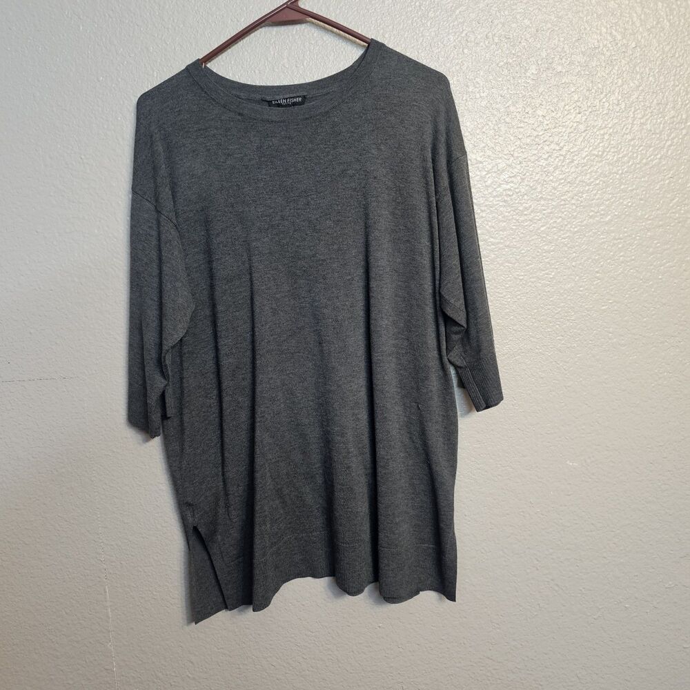 Eileen Fisher Petite Charcoal Gray Oversized Knit Tunic Sweater Timeless HH875